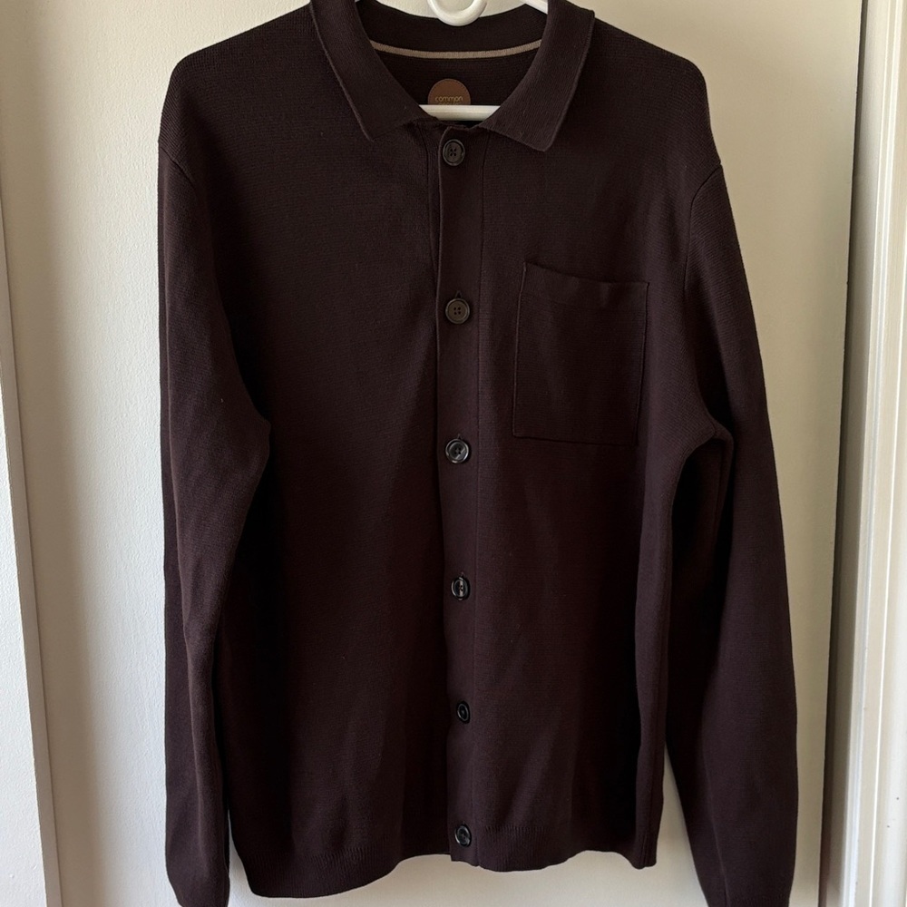 Common People Brown Knit Button Down Polo Sweater/Overshirt L